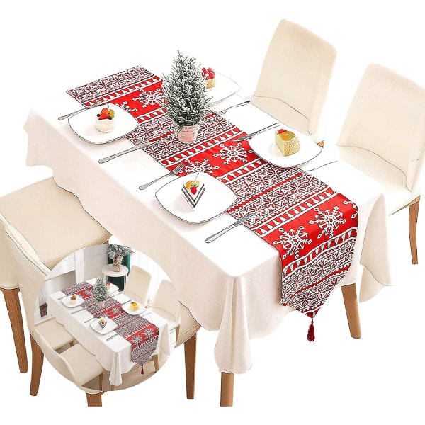 Bordløber Rød juletartan bomuld, dekorativt borddæksel til hjemmet, vaskbar kvast bordløber