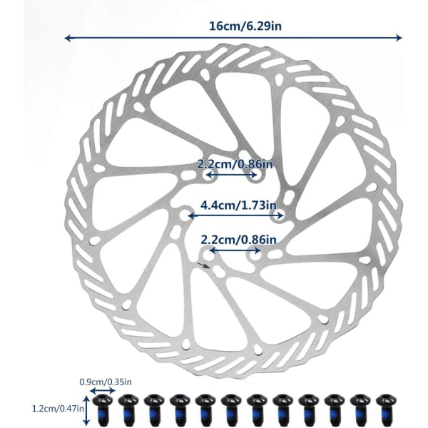 2 stk. cykeldækbremserotorer i rustfrit stål med 12 skruer til de fleste cykler, racercykler, mountainbikes, BMX og MTB (160 mm)