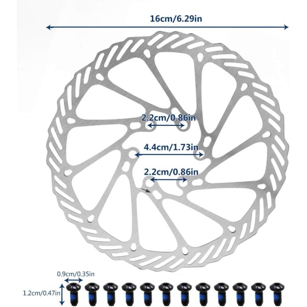 Cykelskivbromsrotor 2-pack cykelrotorer i rostfritt stål med 12 st skruvar för de flesta cyklar landsvägscyklar Mountainbike BMX MTB (160mm)