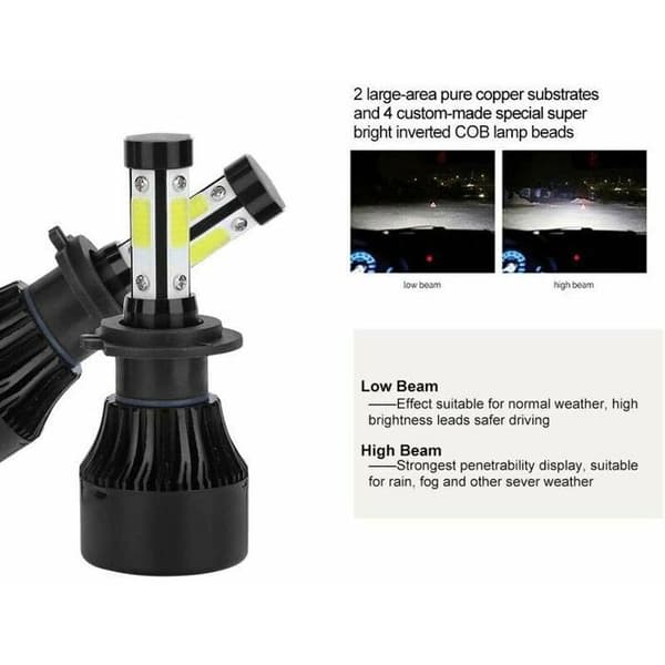 2 stk X7-COB 6500K H7 LED frontlys bilpærer i aluminium og ABS