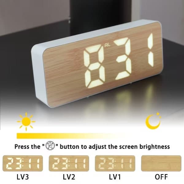 Mini digital väckarklocka med USB/batteridrift för sovrum eller skrivbord Vit White