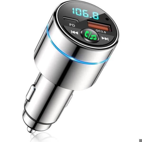 Bluetooth 5.3 FM-sender, biladapter i helmetall, PD30W Type-C + QC3.0 hurtiglader, håndfri samtale, Hi-Fi
