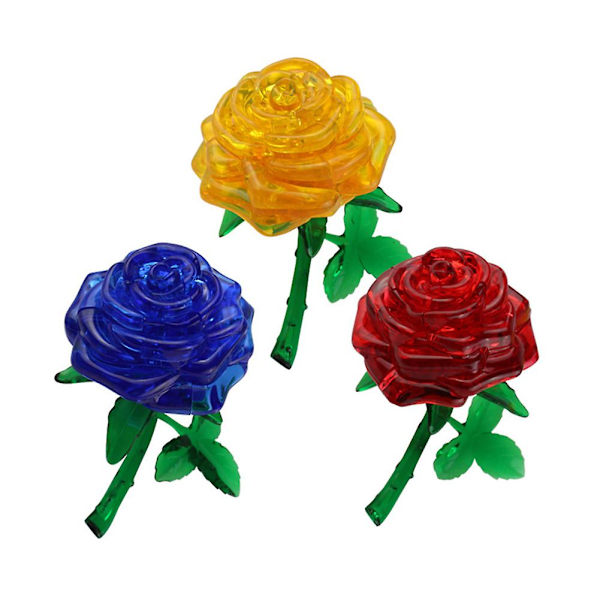 Vacker 3D-rosblomma kristallpussel DIY-pusselgåva pryl barn IQ-leksak Blue