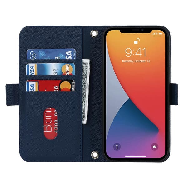 Korsstruktur Lanyard Läder Telefonfodral för iPhone 12 Pro Max Blue