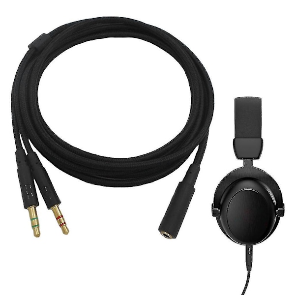 2020 Ny udskiftning 3,5 mm Universal 2 i 1 Gaming Headset Audio Forlængerkabel til HyperX Cloud II/alpha/cloud Flight/core