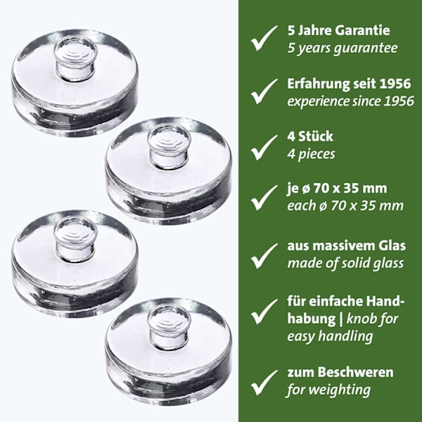 Jäsningsvikt - glasviktsset bestående av 4 vikter för jäsning, jäsningstillbehör - glas, Ø 7 cm, 4 st.