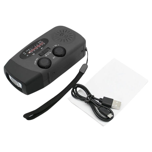 Sveivradio med solcellelader og tennplugg / Nødlader og Powerbank Svart Kun sveivradio