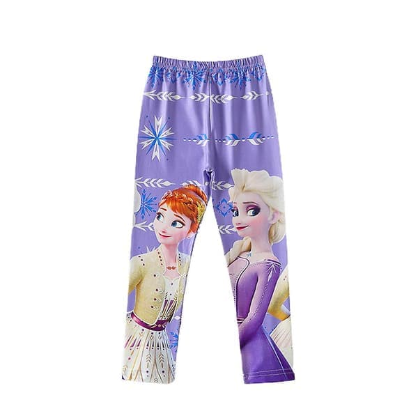 3-8 år barn flickor Frost Elsa Anna tryck elastisk midja byxor Purple 4-5 Years