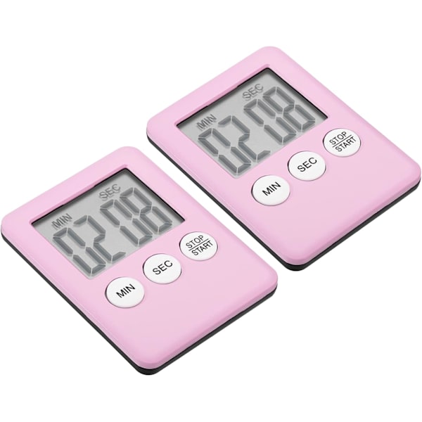 2 stk. lille nedtællings-/optællingsur med magnet, stort LCD-display, høje lyde, minutsekund køkkentimer til spil, madlavning, pink