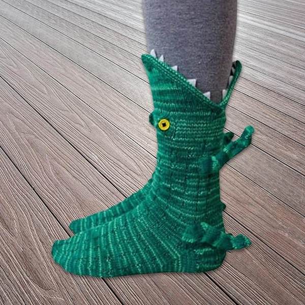 Unisex Stickade Strumpor, Roliga 3D Djurstrumpor, Varma Vinterstrumpor, Söta Stickade Strumpor, Djurformade Strumpor (Krokodil)