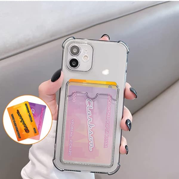 iPhone 11 -kuori korttipidikkeellä, läpinäkyvä TPU
