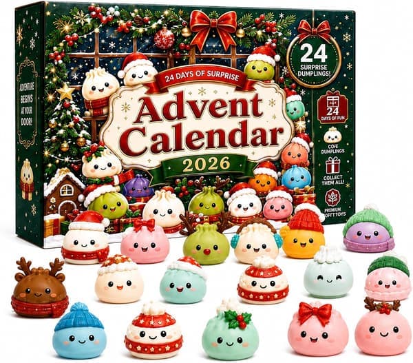 Squishy julekalender 2026, 24 bløde minilegetøj til nedtælling til jul, bløde klemmevenlige minilegetøj til daglig nedtællingssjov, julestrømpe