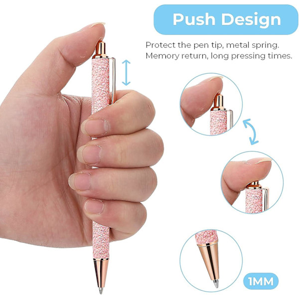 6 stk. Bling Bling Metal Penne, Retractable Kuglepenne Sød Glitter 1,0 mm Sort Blæk Fin Spids Gave Skrive Journaling Studerende Lærere Tegning G