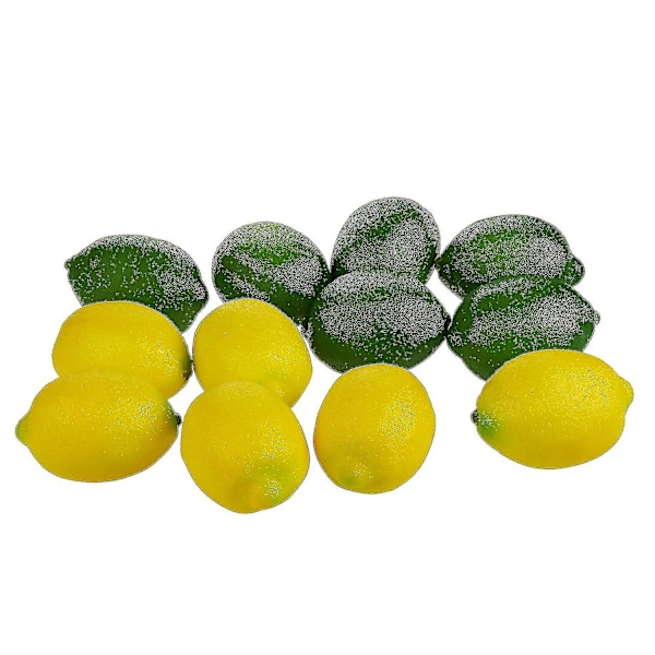 Konstgjorda citroner och limefrukter, dekorativa falska frukter - Set om 12 yellow lemon