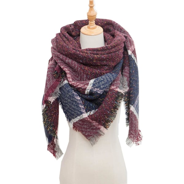 Dames Efterår Vinter Sjal Klassisk Tassel Plaid Sjal Varmt Blødt Chunky Stort Tæppe Wrap Sjal Sjal Cirkel Sjal Wrap (Vin)
