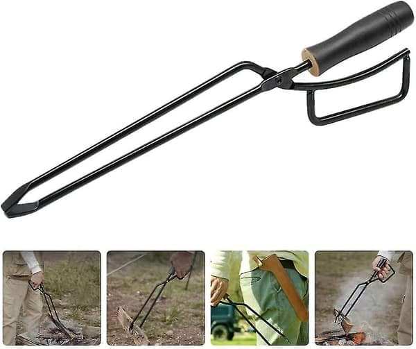 Match Tongs Log Gripper Rustfri Stålkløer Til Pejs Bål Pejs Kraftig Ild (Sort) (1 stk)