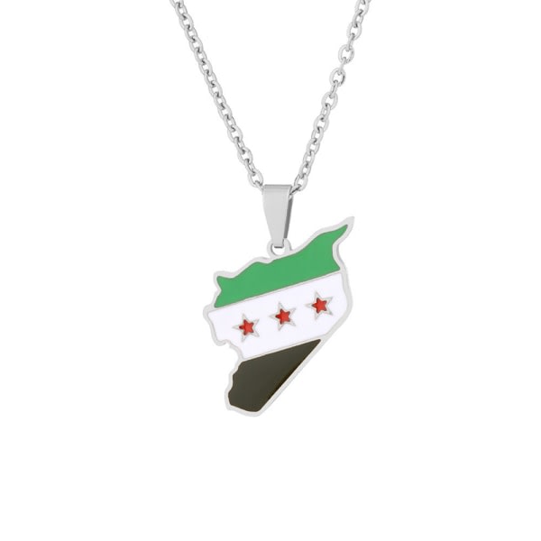 Rostfritt stål Syrien Karta Flagga hänge Halsband Mode Syrien - Silver