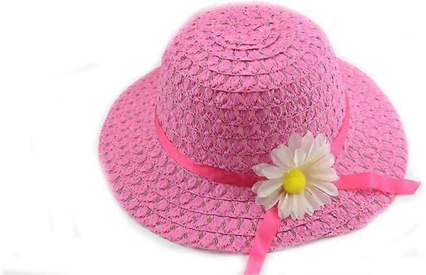 Stråhatte Søde Blomster Solhatte Sommer Strandhatte Strå Solskærme til Spædbørn Piger Småbørn Strandhat Pink