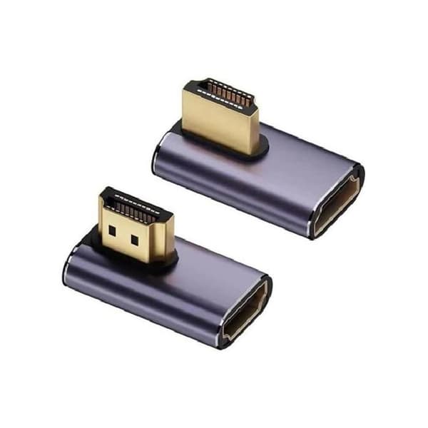 90° (vasen/oikea) 8K HDMI-sovitin, uros→naaras, 8K@60Hz.