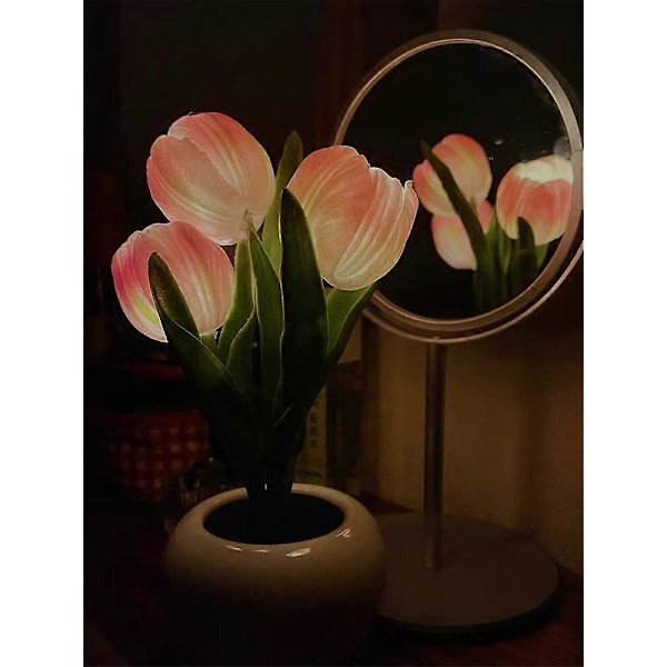 Nattlampa för sovrumsatmosfär Konstgjord blomma Krukväxt Flicka Gåva Flerfärgad PU Kreativ Bordsdekorationslampa White battery