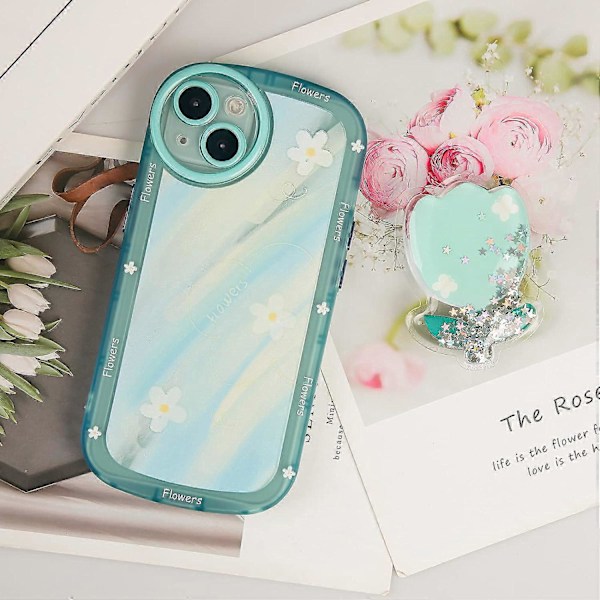 Blommig Mobilskal Kompatibelt med iPhone 12, Sött Estetiskt Klart Tulpan Mobilskal för Kvinnor Flickor QuickSand tulip iphone 14 pro case