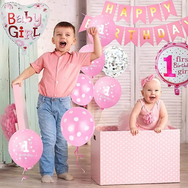 1. syntymäpäivä ilmapallokoristeet tyttö, vaaleanpunainen syntymäpäivä ilmapallo, numero 1 vuosi