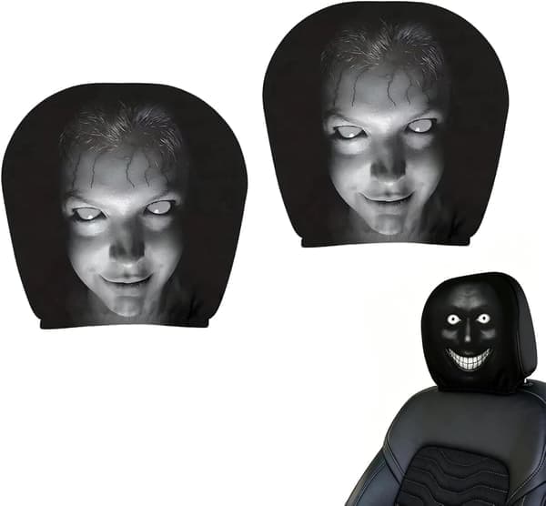 2-pack roliga bilnackstödsskydd, Ghost Face nackstödsskydd, roligt bilnackstödsskydd, dammskydd för bilstol nackstöd bilinteriör