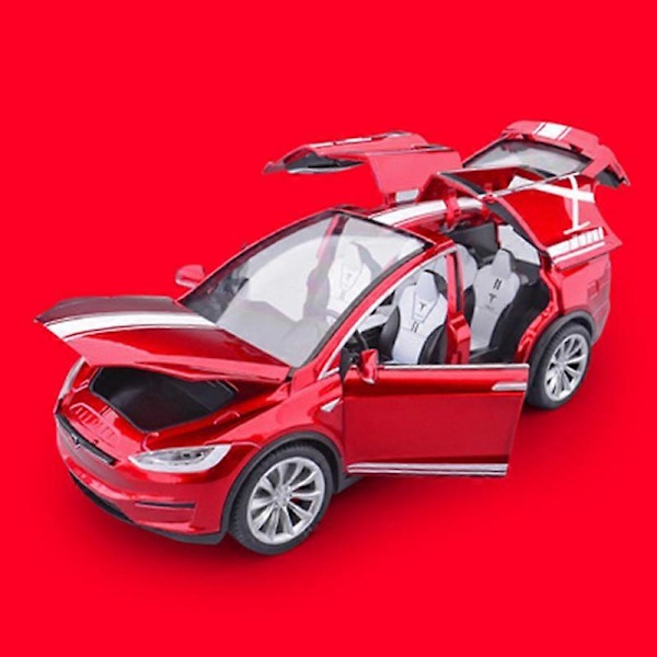 1:24 Tesla Model X SUV Seosautomalli Painevalettu Metalliauto Ajoneuvomalli Simulaatio Ääni- ja Valokokoelma Lasten Lelulahja Red