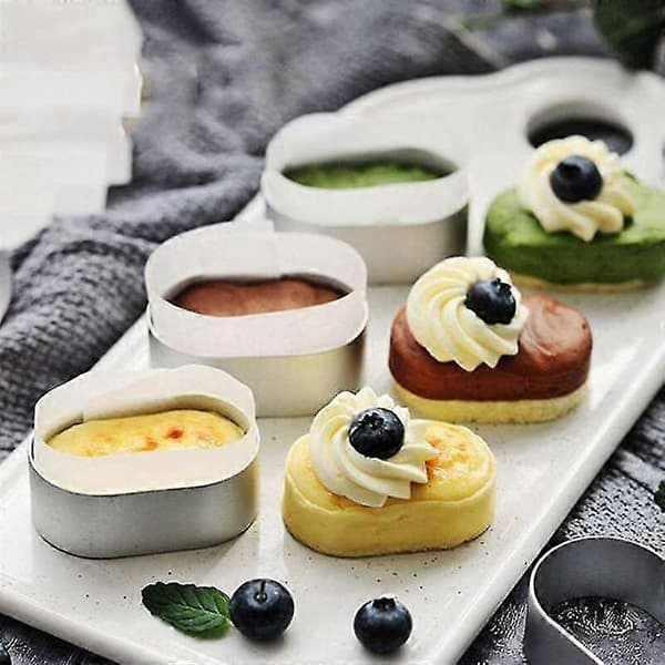 12 stk. ovale ostforme i rustfrit stål Mini Cookie Tiramisu udstikker Mousse kage ringform kageudstikker