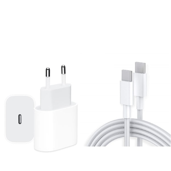For iPhone 15 Pro MAX USB-C flettet ladekabel - 2 meter + 20 W USB-C strømadapter - (Woven 2M +20W)
