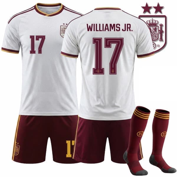 2026 Fotballtrøye Spania Borte 2 Stjerner med Sokker, Polyester No.17 WILLIAMS JR. 22