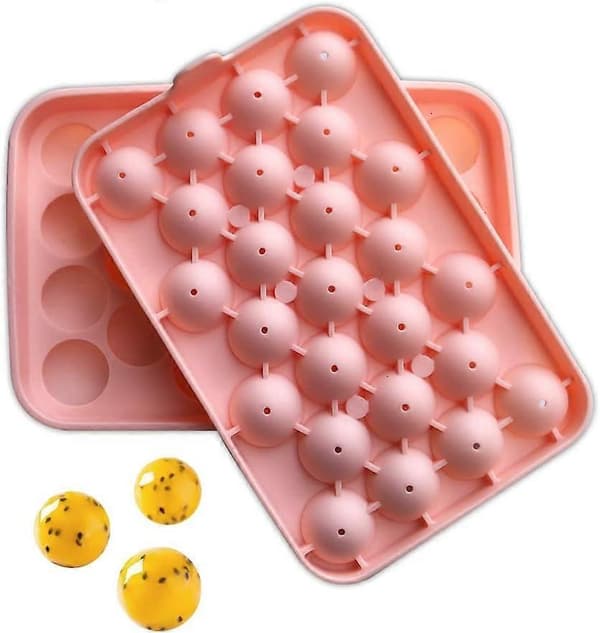 Silikonform för isbitar med lock, rund isbitsform gör 25 mini sfäriska isbitar för cocktails (1-pack rosa)