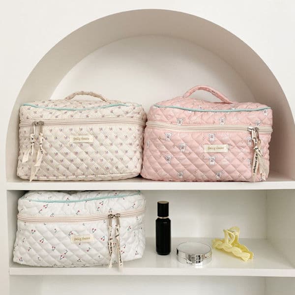 Flip bomulds makeuptaske Bærbar toilettaske Pink pink