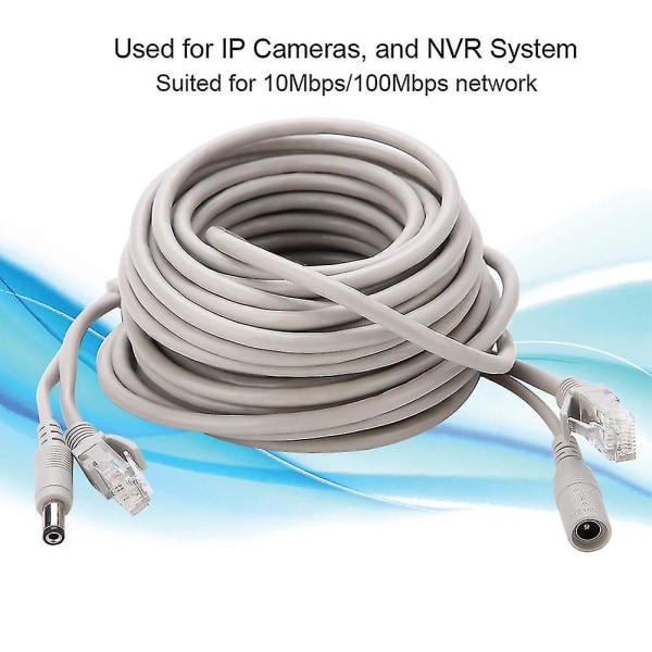 5m/10m/15m/20m Rj45+dc Ethernet Cctv-kabel for Ip-kameraer Nvr-system 10mbps100mbps (10m)