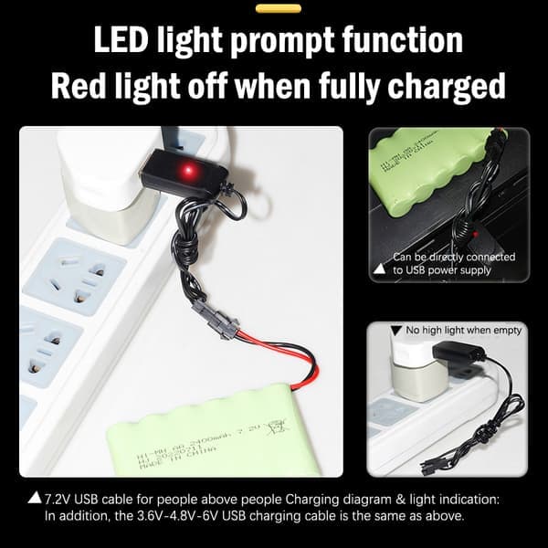 3.6V 4.8V 6V 7.2V NiMH batteri USB-lader for fjernkontroll A10