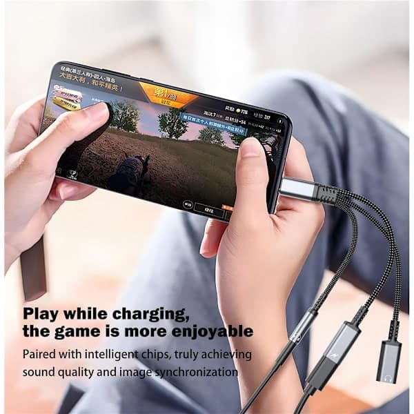 Aux-adapter 60W USB-C til 3,5 mm + USB-C hodetelefoner + USB-C PD-lading svart