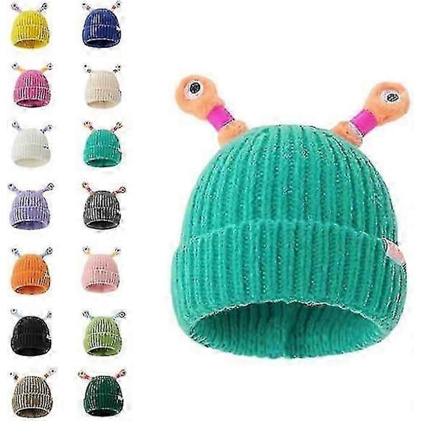 Vinter Foreldre-Barn Søt Glødende Liten Monster Strikket Lue, Sunny Søt Monster Beanies Lue, Morsom Glødende Monster Strikket Lue Light Blue