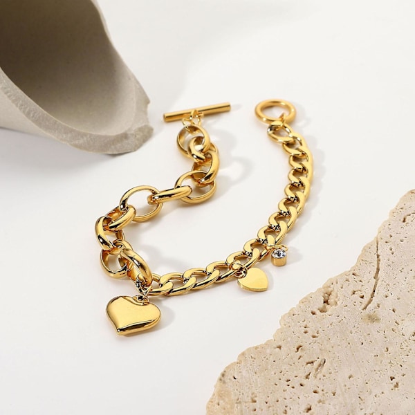 18k Guldbelagt Rustfrit Stål Armbånd Kærligheds Vedhæng Lænke Kæder til Kvinder Gold One-size