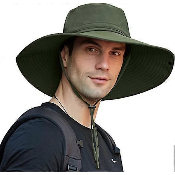 Solhatt for menn, UPF50 Vanntett Bredbremmet Boonie-hatt Solhatt Fiskehatt for Safari Vandring Strand Hage Army Green