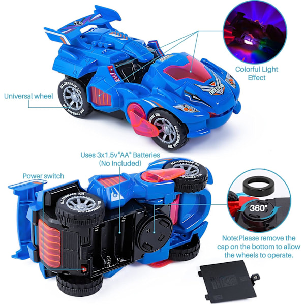 Dinosaurie Transformerande Bil Elektrisk Dinosaurie Leksak Automatisk Transformerande Dinosaurie Bil med Blixt och Ljud Lämplig för 3-7 År Gamla Blue