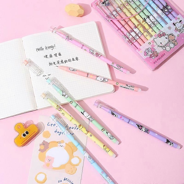 12-144 Sanrio viskelæder gel pen Hellokitty Melody Kuromi Cinnamoroll rullekuglepen A3 Erasable black144pcs