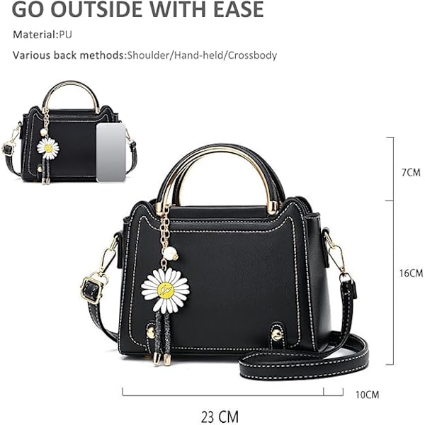 Pieni crossbody-laukku naisille, yläkahvalaukku, söpö olkalaukku, PU-nahkalaukku, tyttöjen laukku, naisten laukku, käsilaukku kukkariipuksella (vaaleanpunainen)