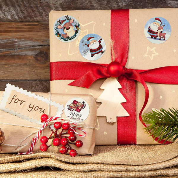 1000 kpl 2 rulla joulutarratarra Pyöreä 2,5 cm Liimatarra Koristeellinen juhla-aiheinen tarra lahjapaketointiin kirjekuori tee itse leivontaan (joulupukki