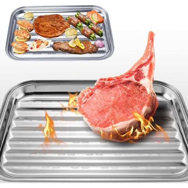 Grillkurv genanvendelig grillbakke i rustfrit stål, sæt med 2, huller til grøntsager, fisk, kød