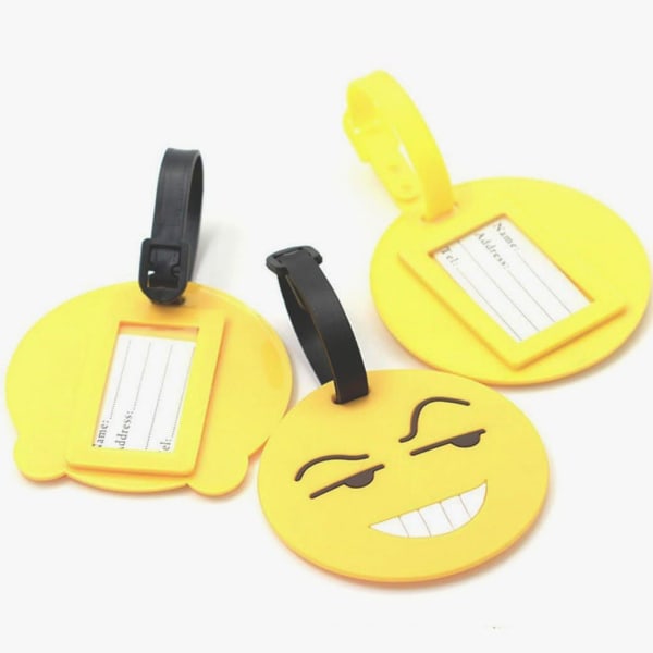 Resbagageetiketter, Emoji-resväska Rese-ID-etikettetiketthållare, PVC-etiketthållare för ryggsäck (4-pack gul)
