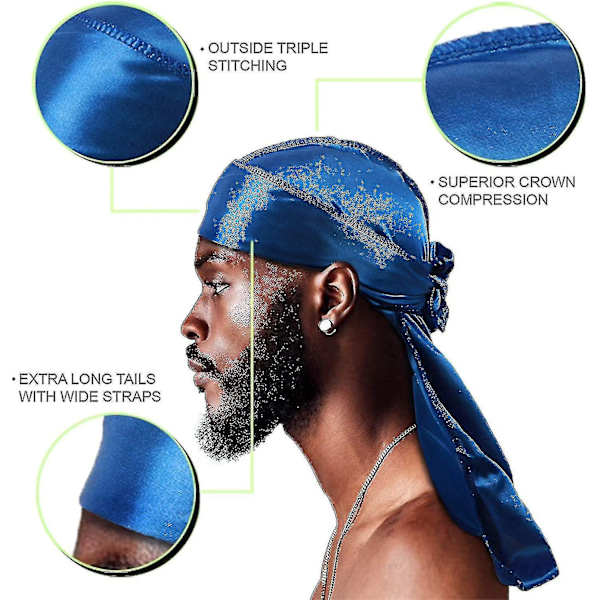 4 stk Silky Durags, Silke Durag for menn og kvinner, Silke Durag Pack Wit