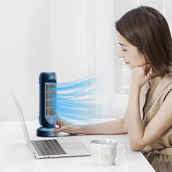 Lille ventilator - Oscillerende lydløs ventilator - 2400mAh Lille ventilator justerbar 3 hastigheder, bærbar til arbejde, studerende, udendørs blue