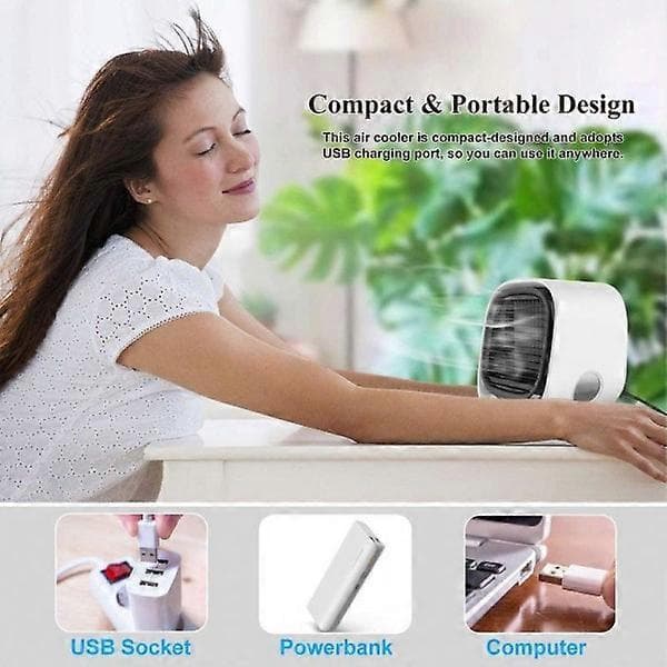 Moderne mini luftkøler USB / Ventilator Luftfugter - Hvid Hvid
