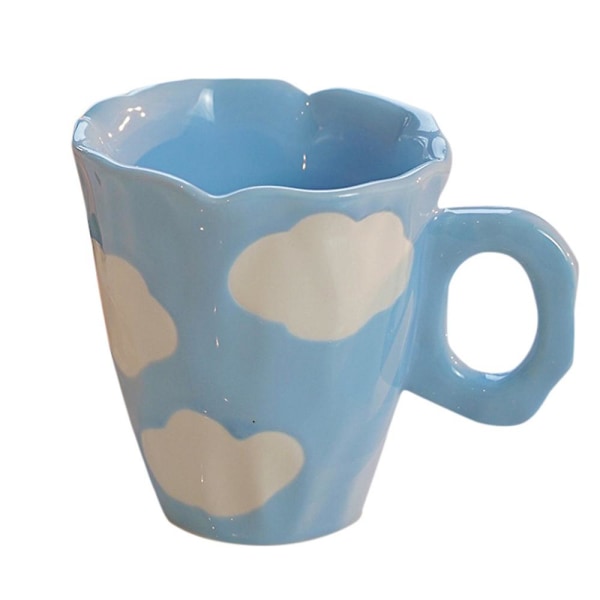 Handgjorda keramiska muggar handmålade och moln oregelbunden kaffekopp för te mjölk gåvor kopp(blå)