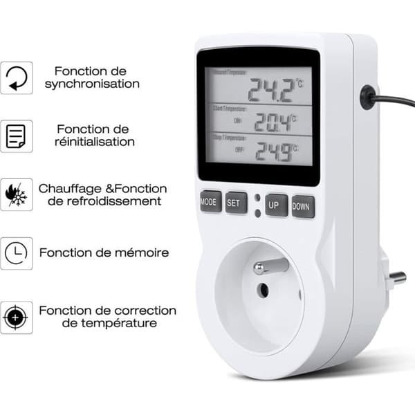 Programmerbar digital termostatkontakt med sond för växthus-/akvarievärme; inkluderar timerfunktion